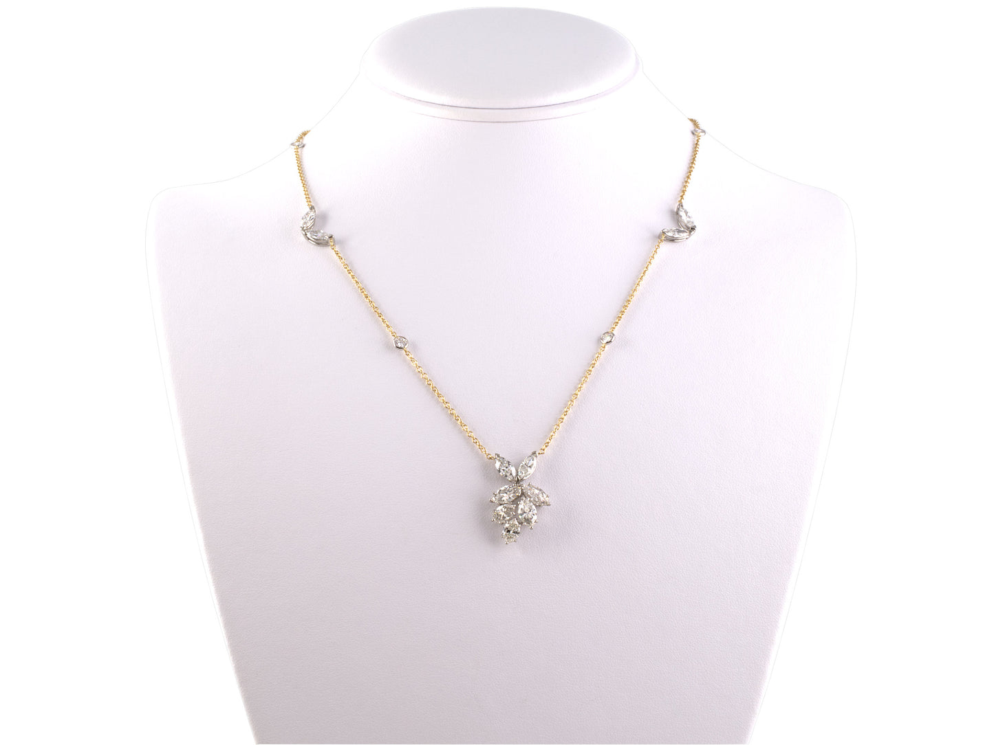45928 - Neiman Marcus Platinum Diamond Leaf Ornament On Gold Cable Chain Dangle Drop Necklace