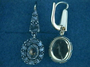 51402 - SOLD - Georgian Silver Gold Diamond Dangle Earrgins