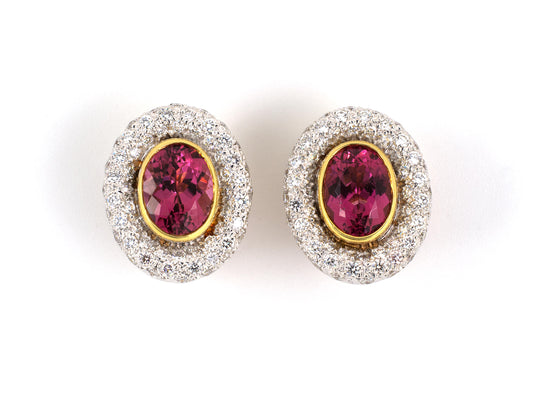 51823 - Gold Pink Tourmaline Diamond Earrings