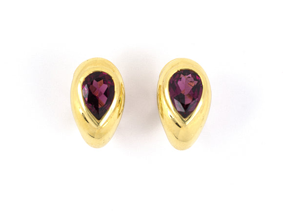 51831 - SOLD - Gold Garnet Tear Drop Pear Earrings