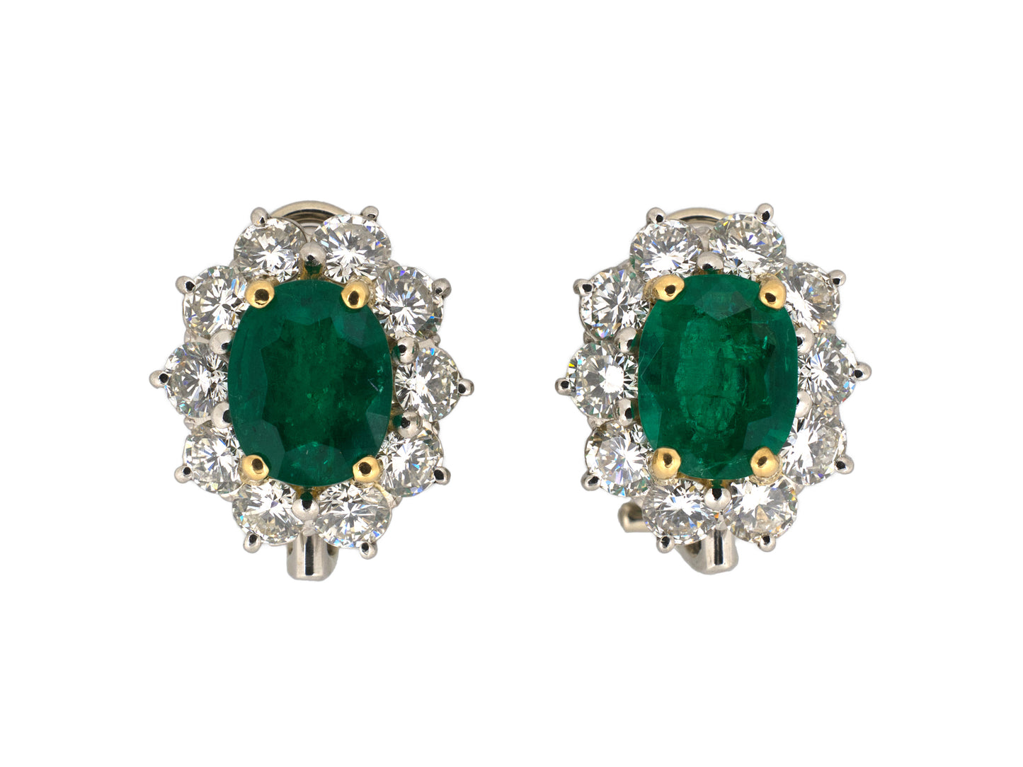 52136 - Platinum Gold Diamond Emerald Cluster Earrings