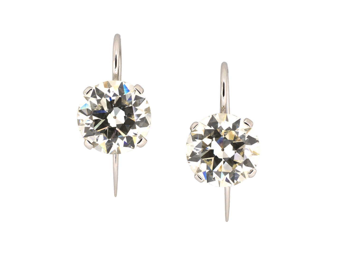 52384 - Art Deco Platinum GIA 6Ct Diamond Kidney Wire Stud Earrings