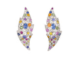 52635 - Art Deco Platinum Pave Diamond Sapphire Flame Earrings