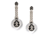 52833 - Art Deco Platinum Diamond Crystal Enamel Drop Dangle Hoop Earrings