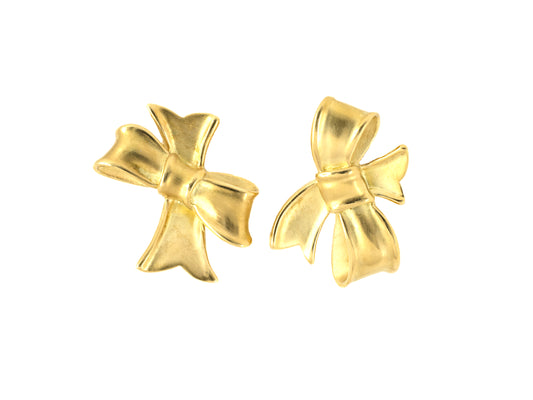 53082 - Circa 1984 Cummings Gold Asymmetrical Bow Earrings