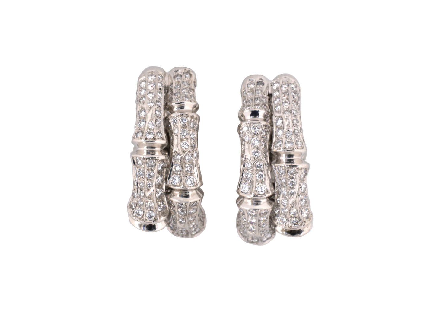53196 - SOLD - Cartier Gold Diamond Bamboo Earrings