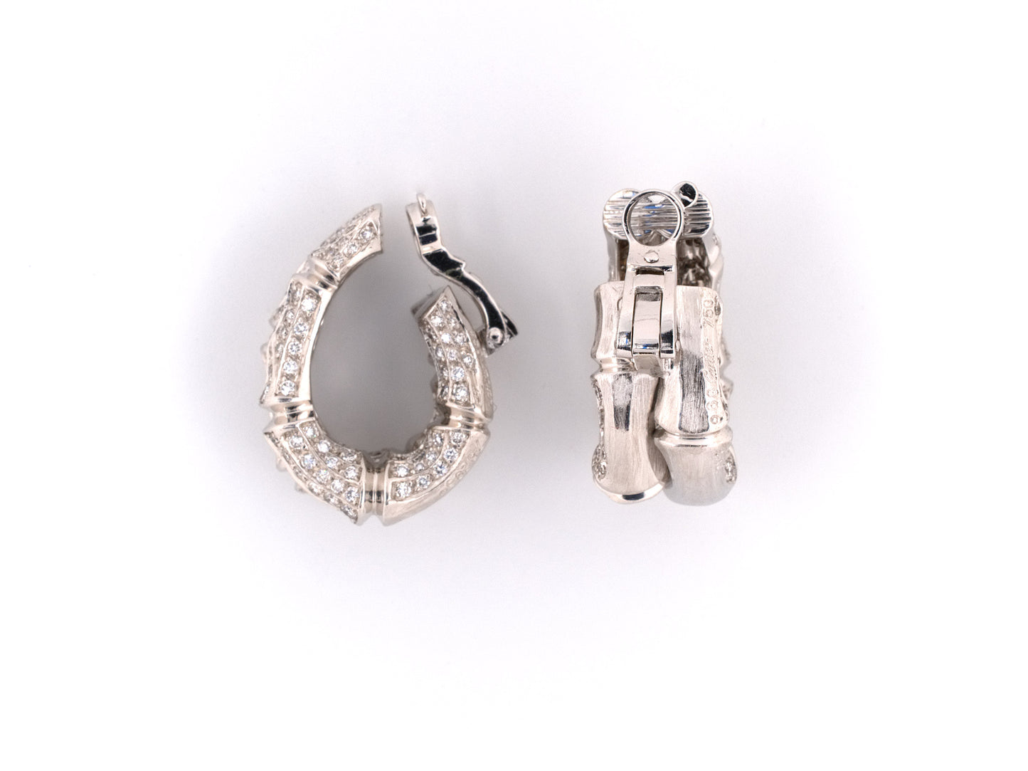 53196 - SOLD - Cartier Gold Diamond Bamboo Earrings