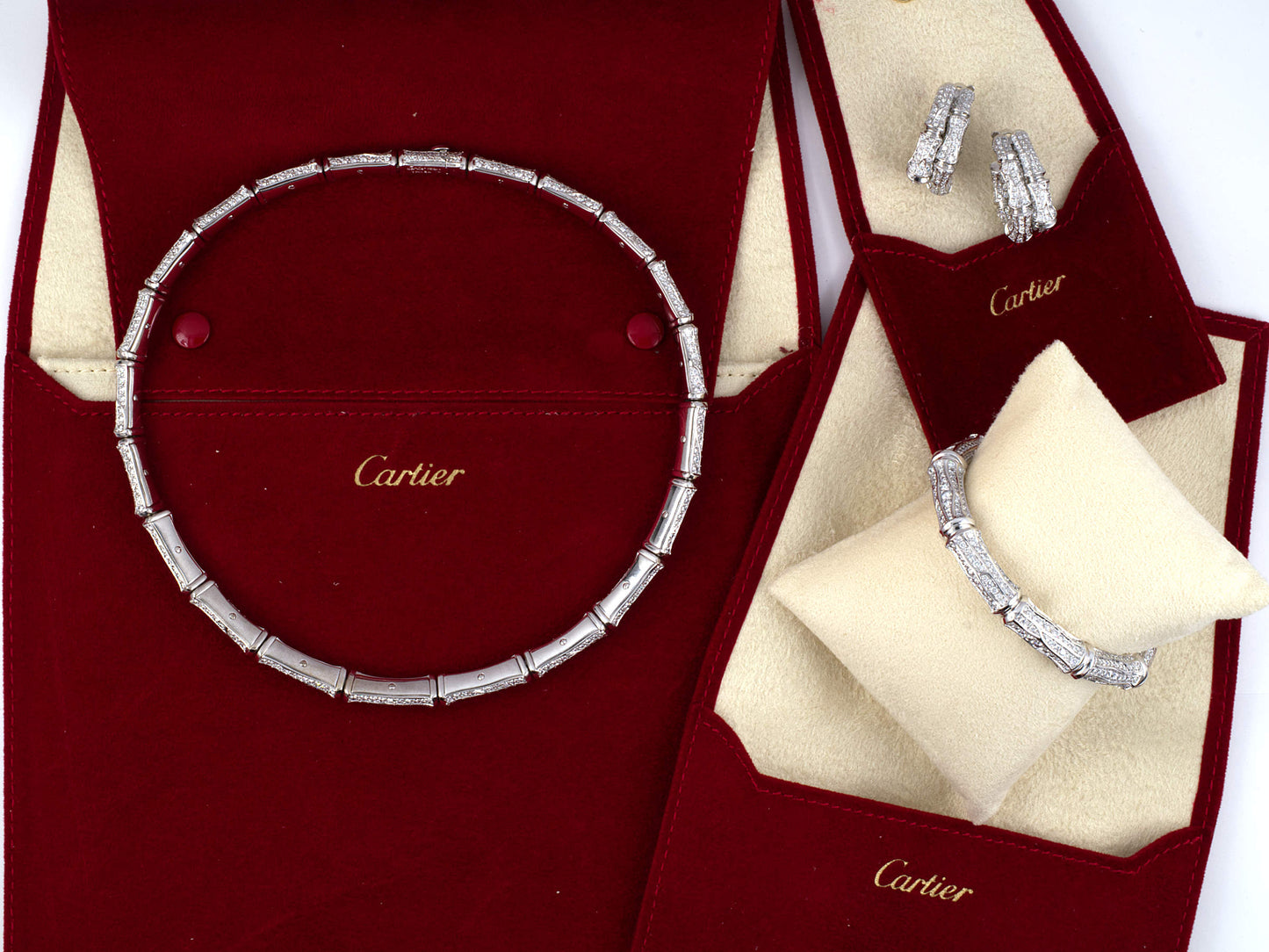 53196 - SOLD - Cartier Gold Diamond Bamboo Earrings