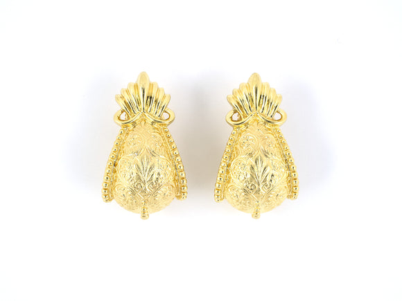 53267 - SOLD - Circa 2000 Cynthia Bach Plume Gold Hoop Earrings