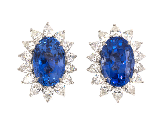 53343 - Circa 1960s Platinum AGL Ceylon Sapphire Diamond Earrings