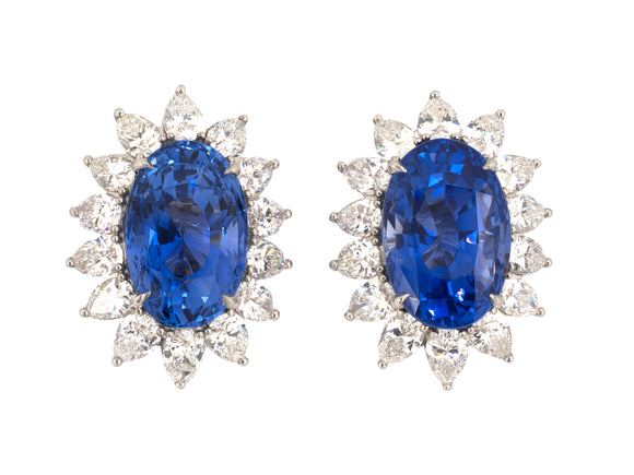 53343 - Circa 1960s Platinum AGL Ceylon Sapphire Diamond Earrings