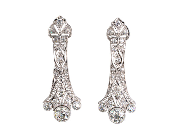 53397 - Art Deco Platinum Diamond Filigree Dangle Earrings