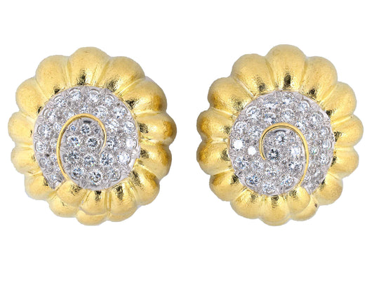 53586 - SOLD - Webb Gold Platinum Diamond Hammered Earrings