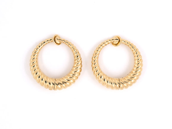 53608 - SOLD - Gold Tapered Corrugated Hoop Earrings