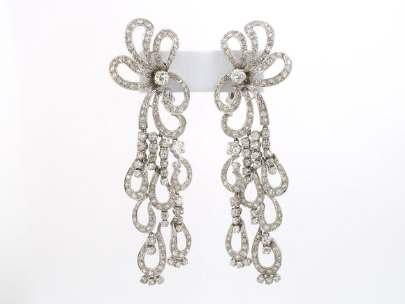 53751 - SOLD - Platinum Diamond Flower Bow Drop Dangle Chandelier Earrings