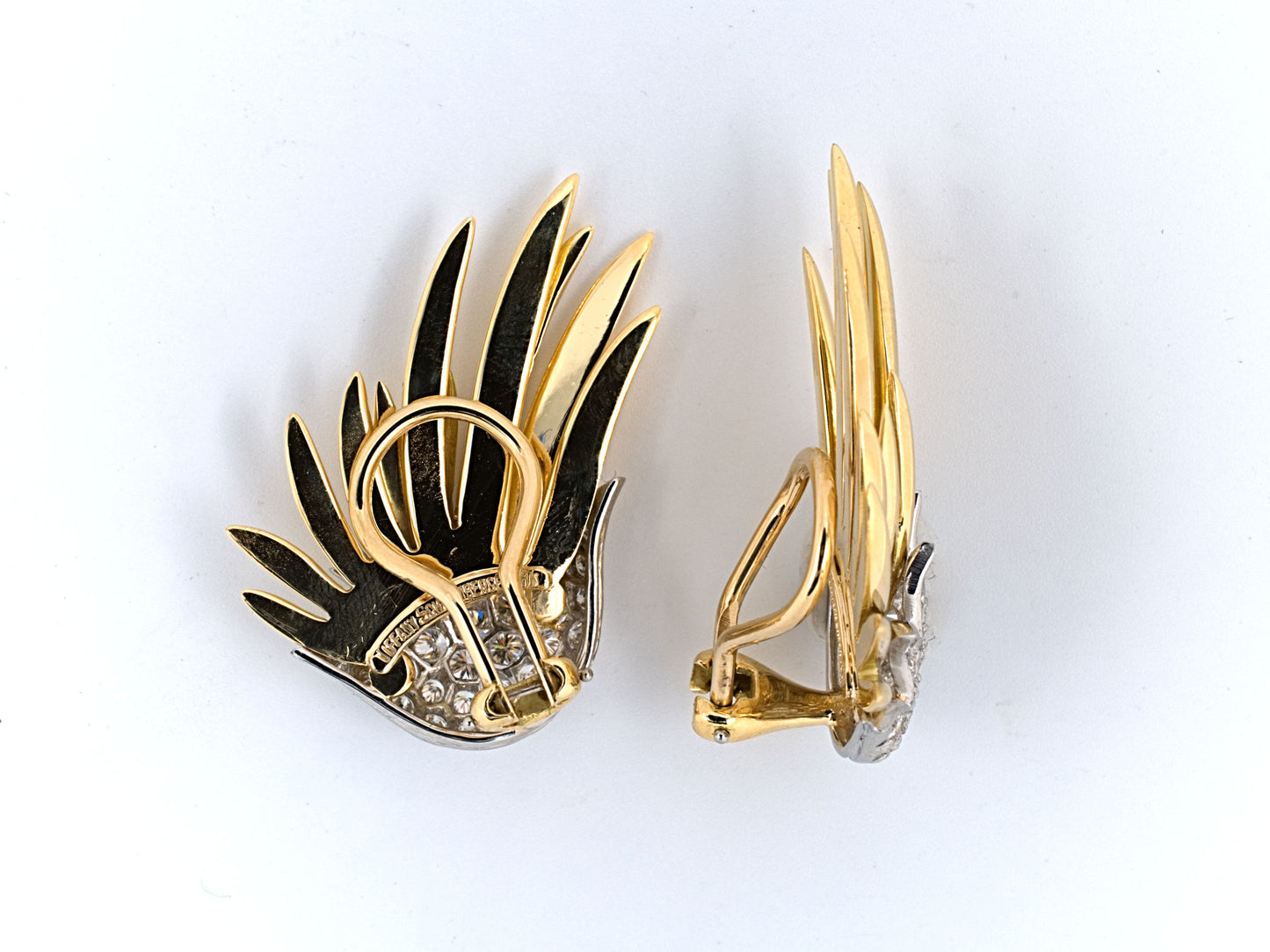 53780 - Tiffany Schlumberger Paris Flames Gold Platinum Diamond Spray Earrings