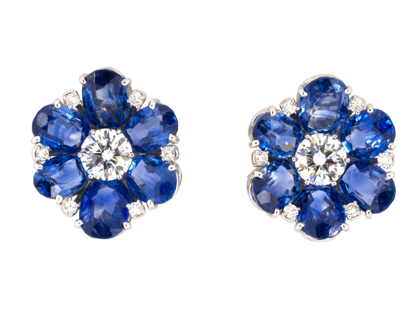 53829 - Cerro Platinum AGL Kashmir Sapphire GIA Diamond Cluster Floral Earrings