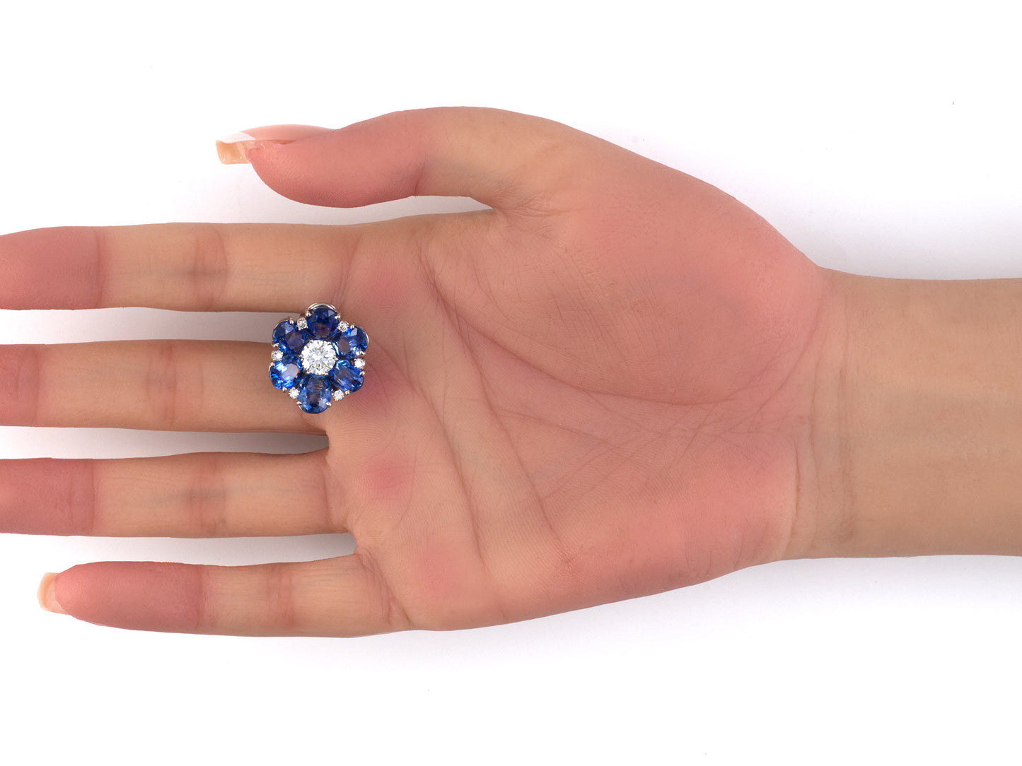 53829 - Cerro Platinum AGL Kashmir Sapphire GIA Diamond Cluster Floral Earrings