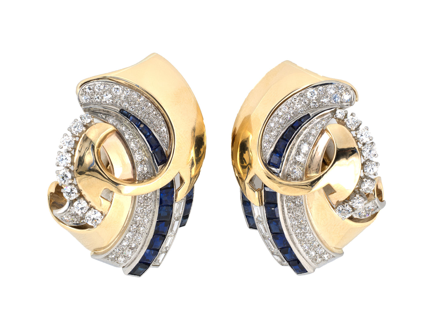 53835 - Retro Gold Platinum Diamond Sapphire Earrings