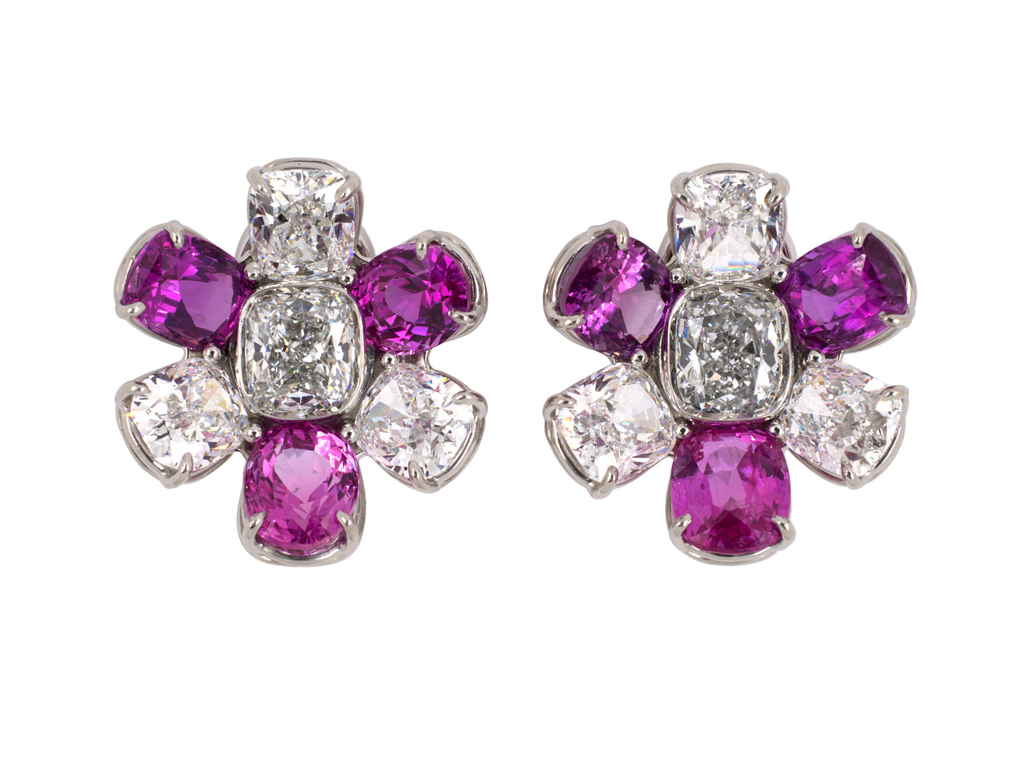 53888 - Cerro Platinum GIA Diamond AGL Pink Sapphire Cluster Earrings