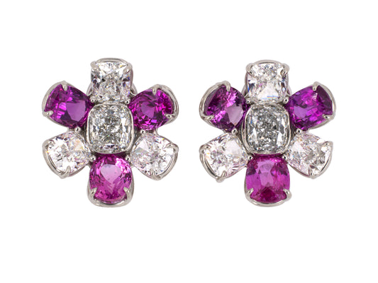 53888 - Cerro Platinum GIA Diamond AGL Pink Sapphire Cluster Earrings