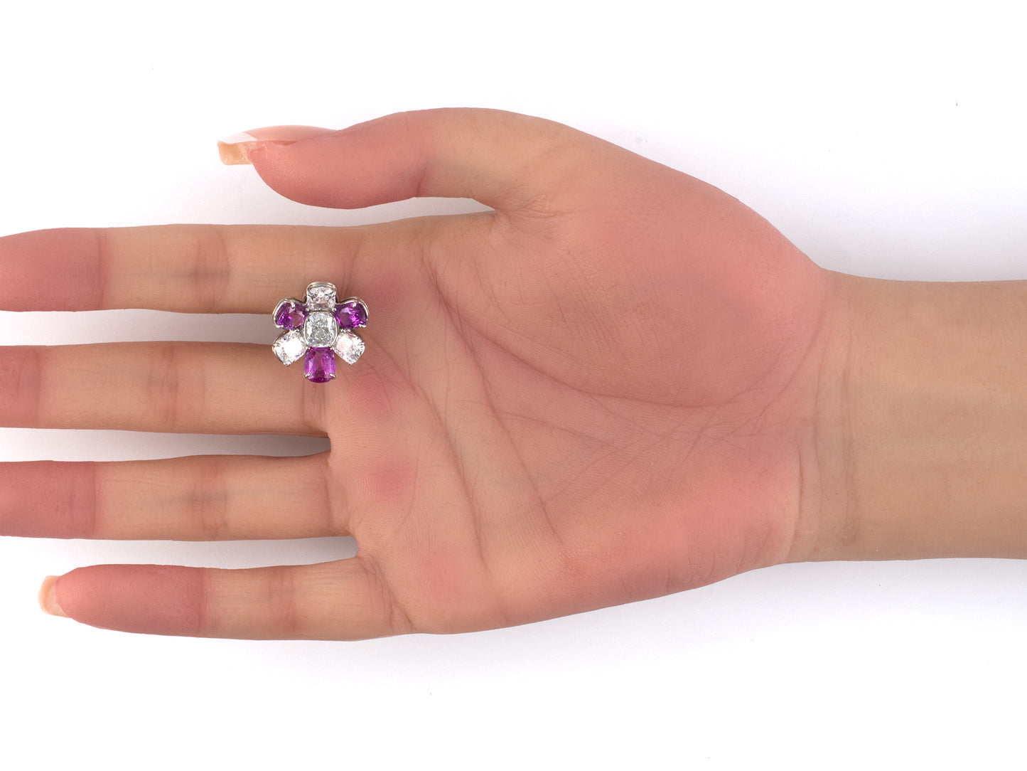 53888 - Cerro Platinum GIA Diamond AGL Pink Sapphire Cluster Earrings