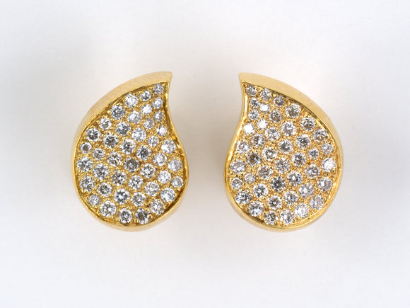 53908 - SOLD - Gold Diamond Tear Drop Stud Earrings