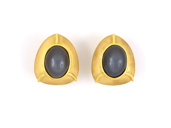 53975 - SOLD - Gold Moonstone Triangular Earrings