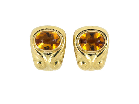 54024 - De Vroomen Gold Citrine Scroll Design Earrings