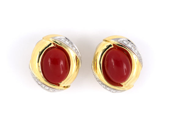 54025 - SOLD - Gold Coral Diamond Earrings