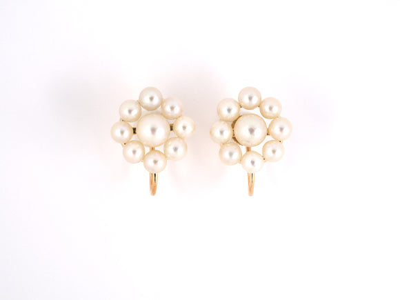 54074 - SOLD - Gold Pearl Cluster Button Earrings