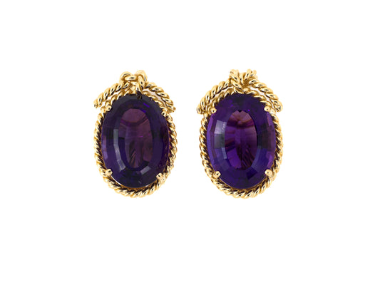 54088 - Verdura Gold Amethyst Twisted Rope Framed Earrings