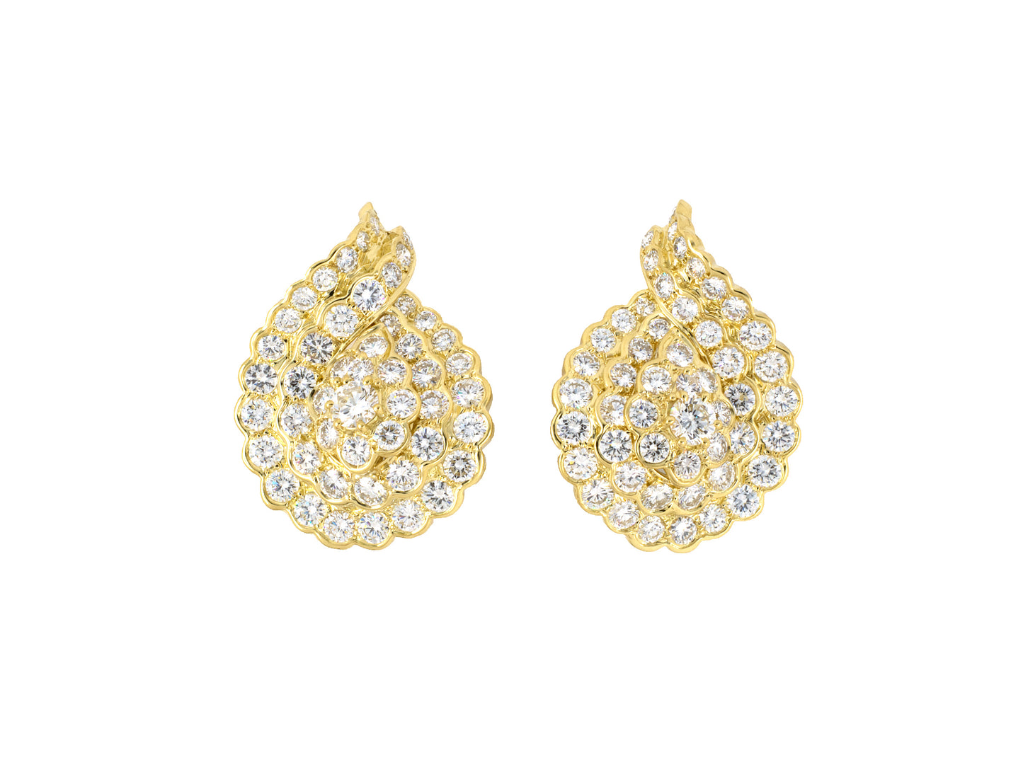54112 - SOLD - Hammerman Bros Gold Diamond Tiered Swirl Earrings