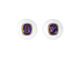 54114 - Gold Purple Sapphire White Enamel Domed Button Earrings