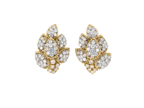 54117 - SOLD - Platinum Gold Diamond Cluster Floral Leaf Earrings