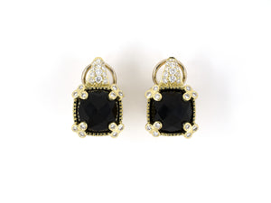 54155 - SOLD - Judith Ripka Gold Diamond Faceted Onyx Drop Earrings