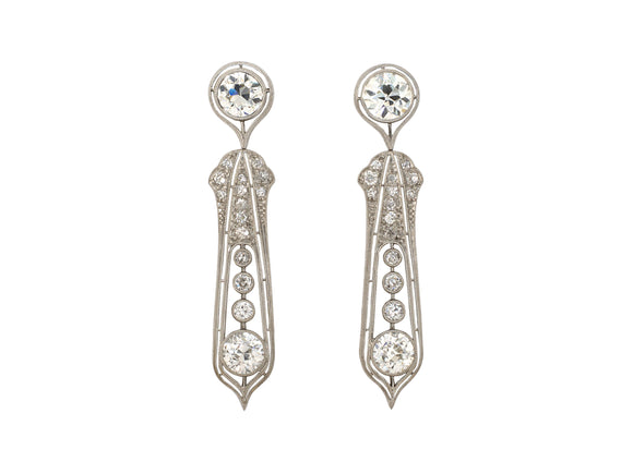54170 - Art Deco Platinum Diamond Drop Earrings