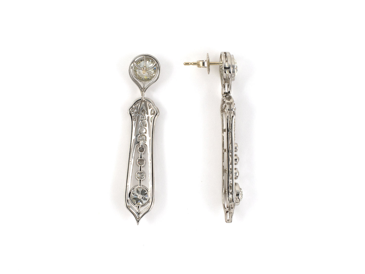 54170 - Art Deco Platinum Diamond Drop Earrings