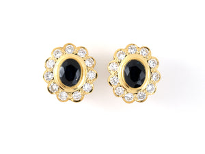 54174 - SOLD - Gold Sapphire Diamond Oval Cluster Earrings