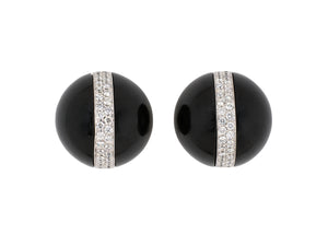 54177 - SOLD - Circa 2000S Verdura Gold Diamond Black Jade Striped Domed Earrings