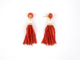 54182 - Gold Red And White Coral Bead Diamond 14 Strand Tassels Drop Earrings