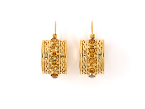 54184 - SOLD - Circa 1950S Gold Citrine Twisted Rope Border Earrings