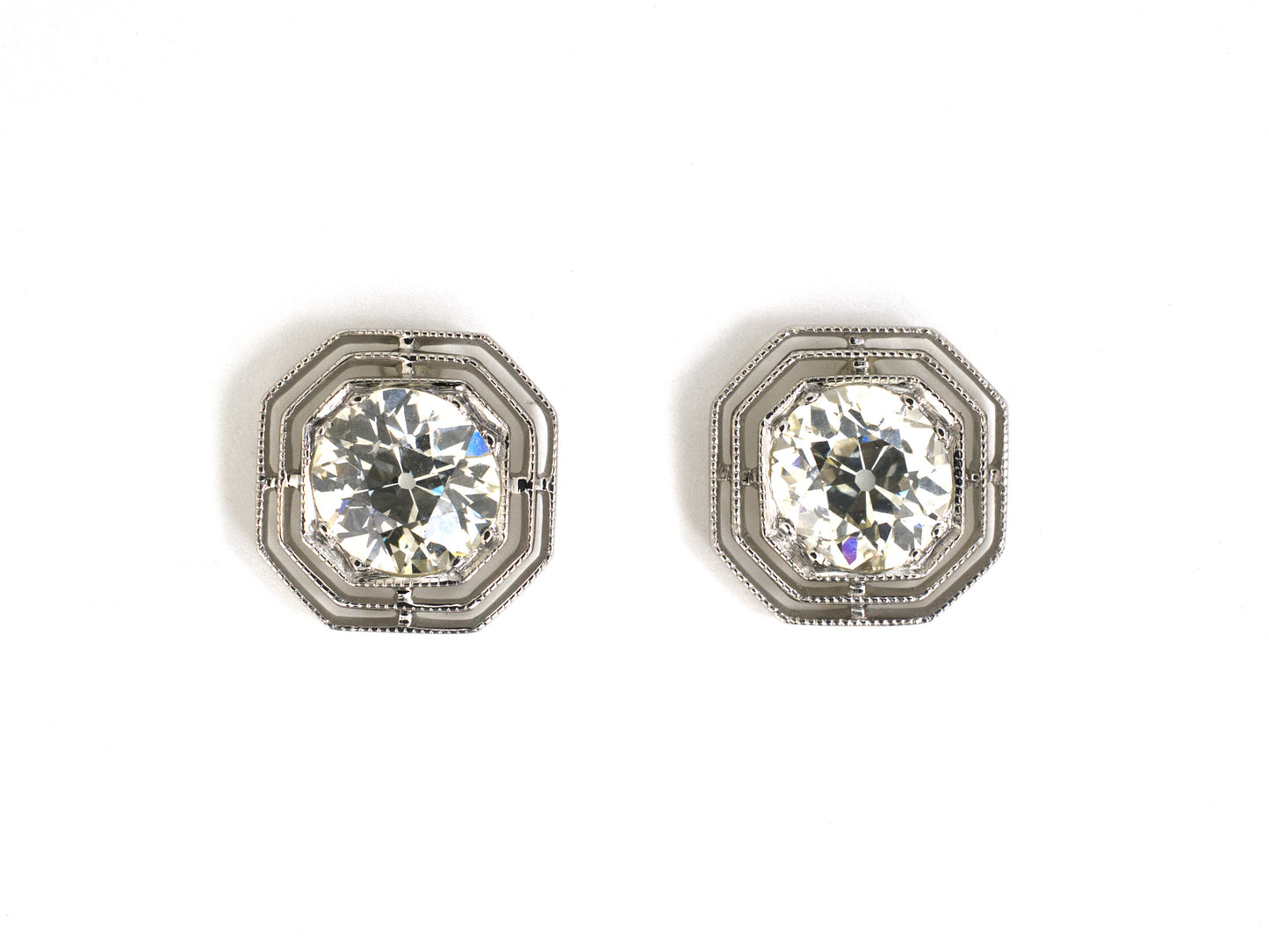 54202 - Platinum Diamond Tiered Octagonal Merry Widow Earrings
