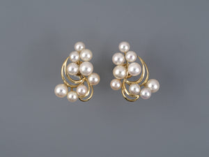 54206 - SOLD - Mikimoto Gold Pearl Floral Spray Earrings