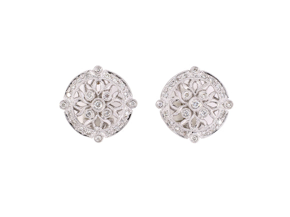 54235 - SOLD - Gold Diamond Open Work Cluster Earrings