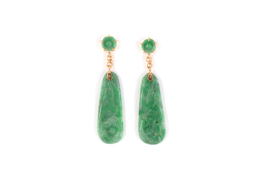 54236 - SOLD - Gold Carved Jadeite Drop Earrings