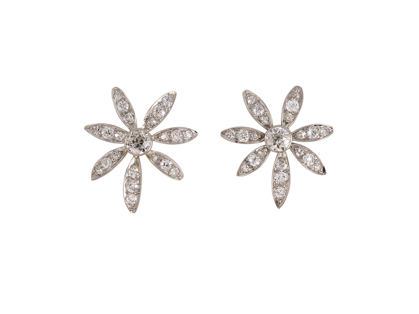 54238 - SOLD - Edwardian Platinum Gold Diamond Flower Spray Earrings