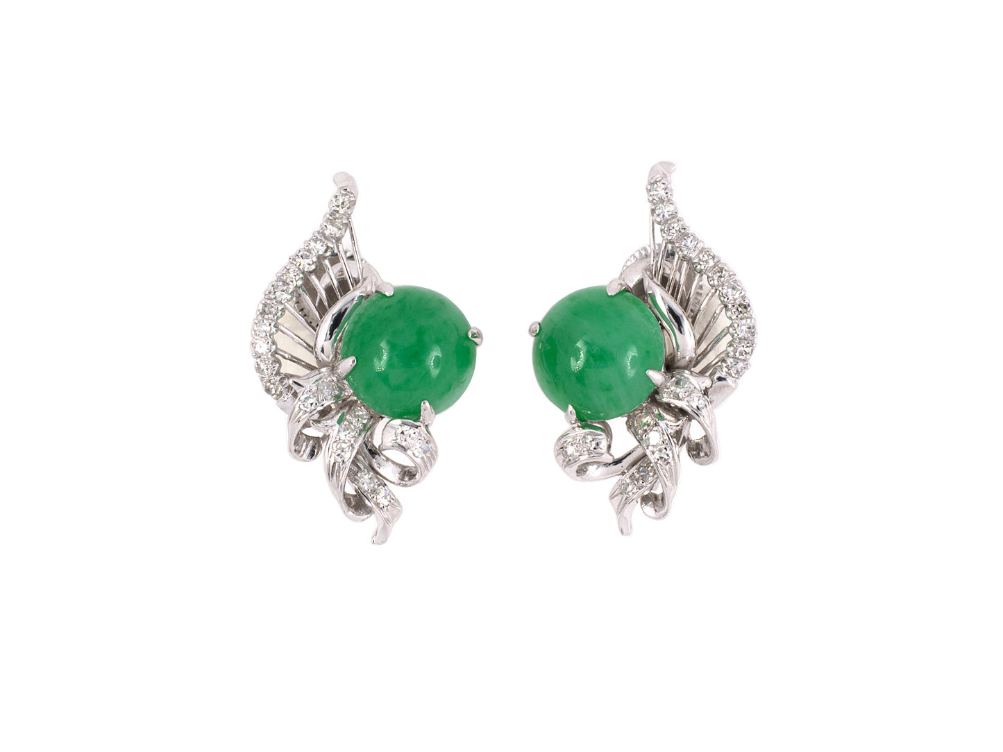 54242 - Gold Jadeite Diamond Woven Scroll Clef Earrings