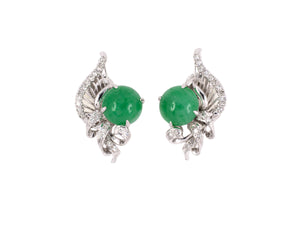 54242 - Gold Jadeite Diamond Woven Scroll Clef Earrings