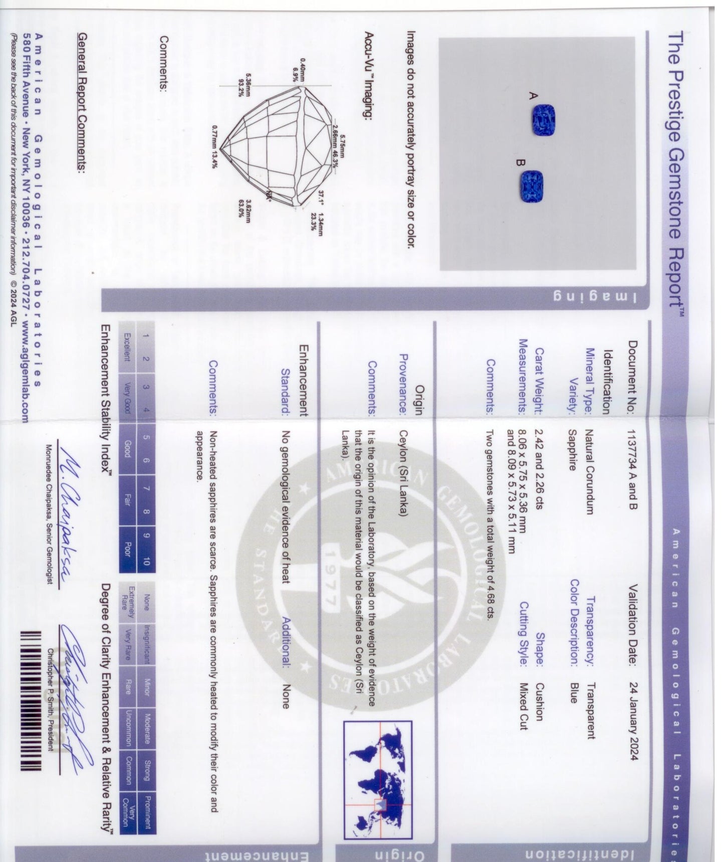 54247 - Platinum AGL Sapphire GIA Diamond 2-Stone Stud Earrings